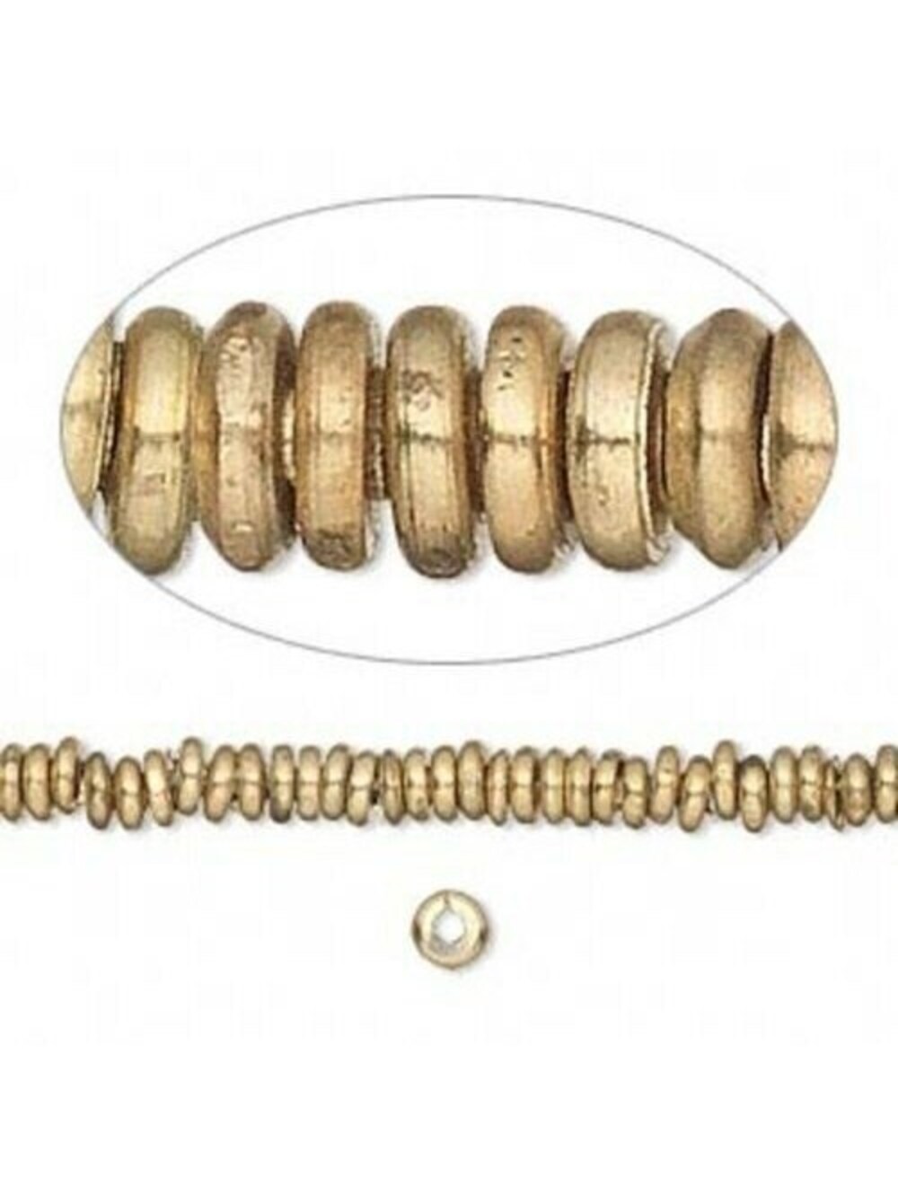 50 Solid India Raw Brass 4x1mm Flat Round Heishi Rondelle Handcrafted Beads